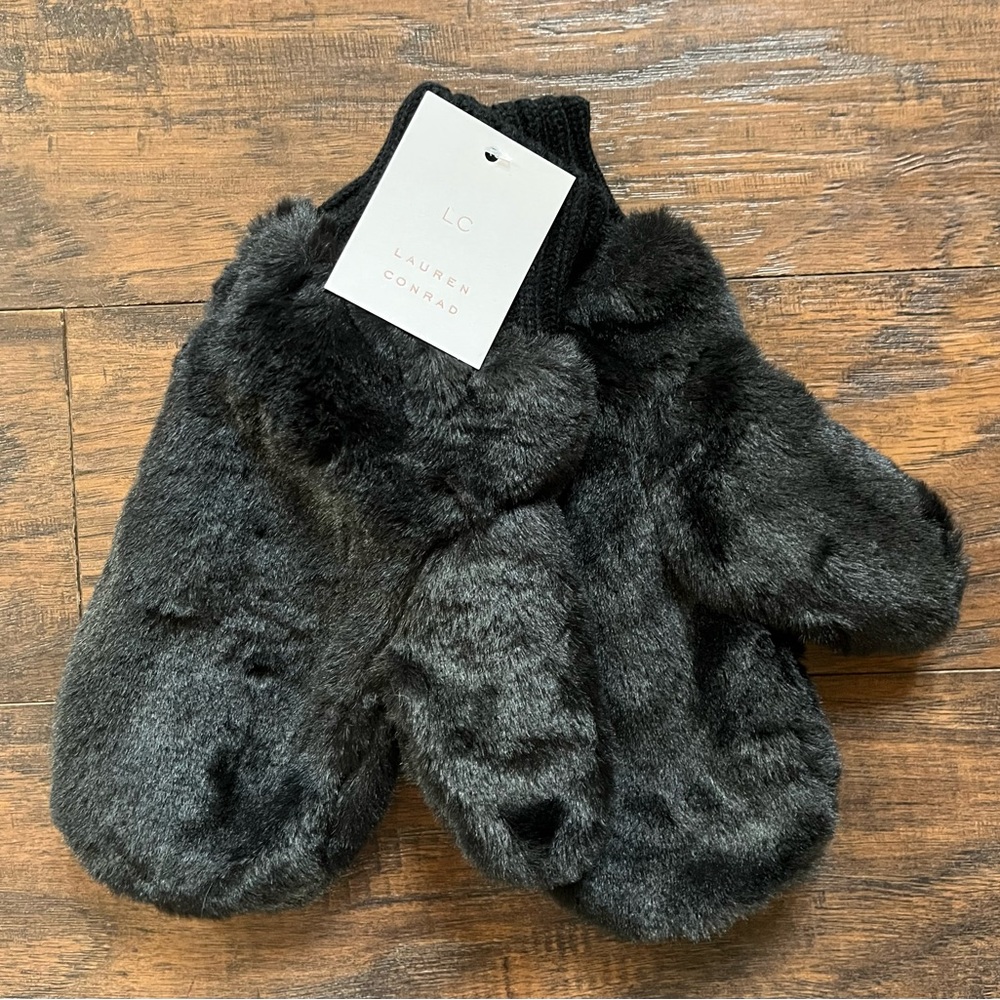 Lauren Conrad Faux Fur Black Mittens